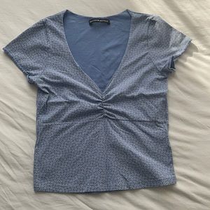 BRANDY MELVILLE Blue Floral Rushed Cropped T-Shirt